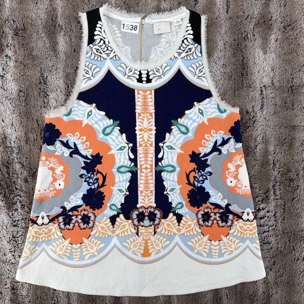 Anthropologie Postmark Anzere Boho Flowy Tank Top Small Blue Orange Mosaic